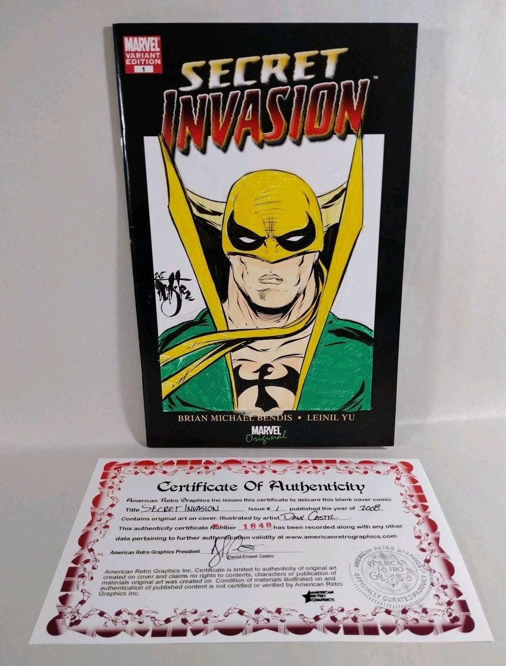 Secret Invasion #1 (2008) Marvel Sketch Cover W Original DCastr Iron Fist Art
