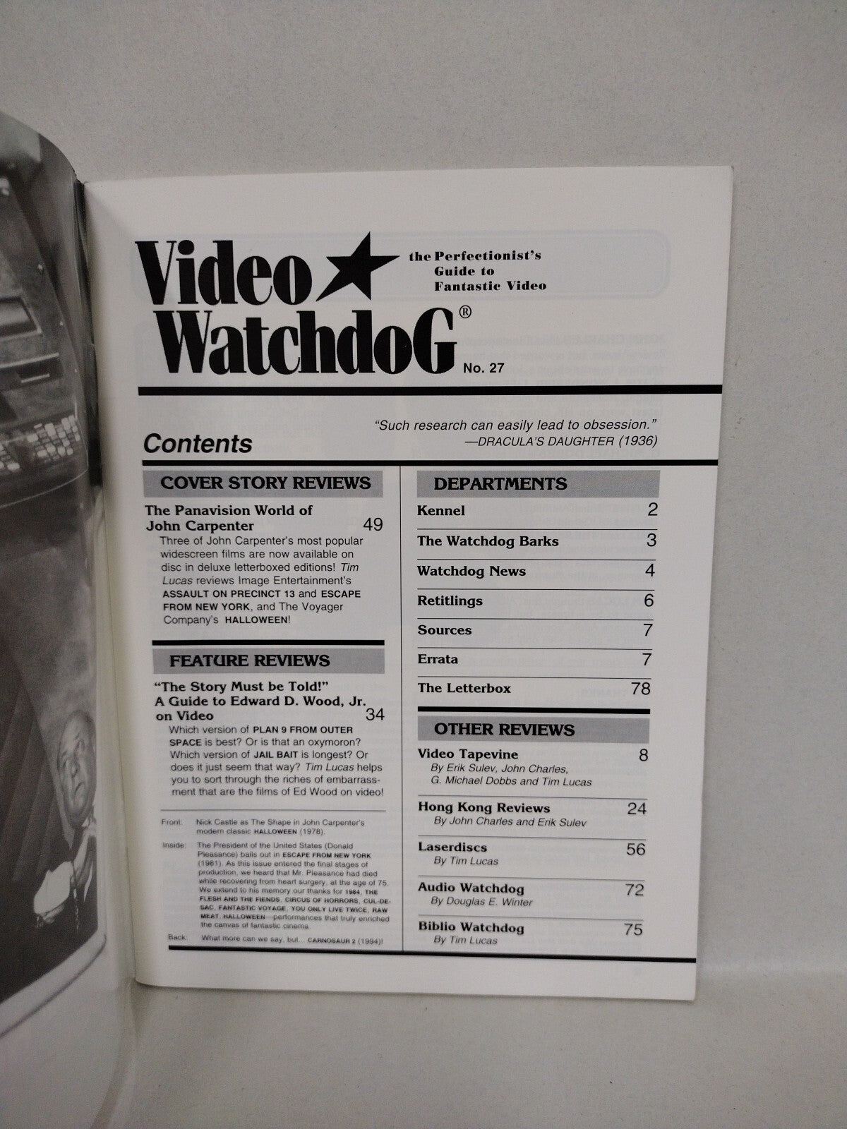 Video Watchdog Magazine (1995) #27 John Carpenter Ed Wood Michael Myers Cover