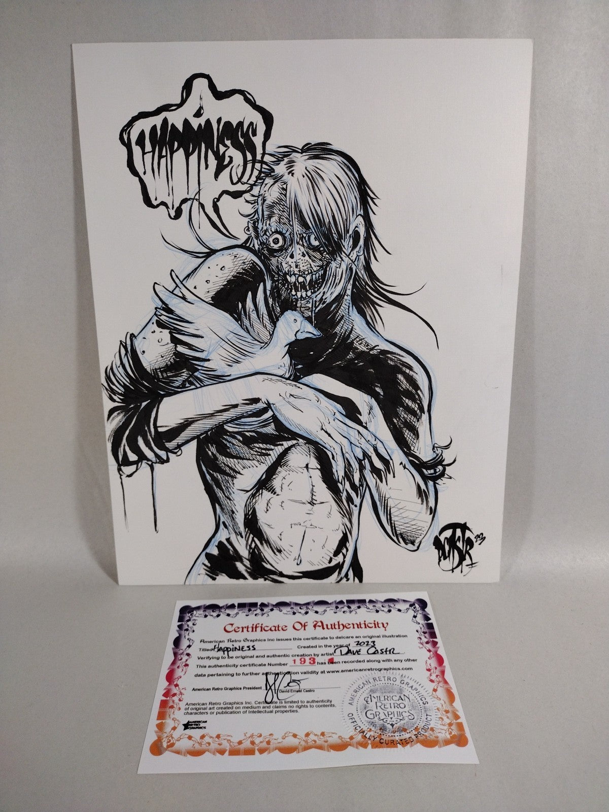 Happiness Original (2023) Dave Castr 8.5 X 11" Pencil Ink Drawing W ARG COA 193