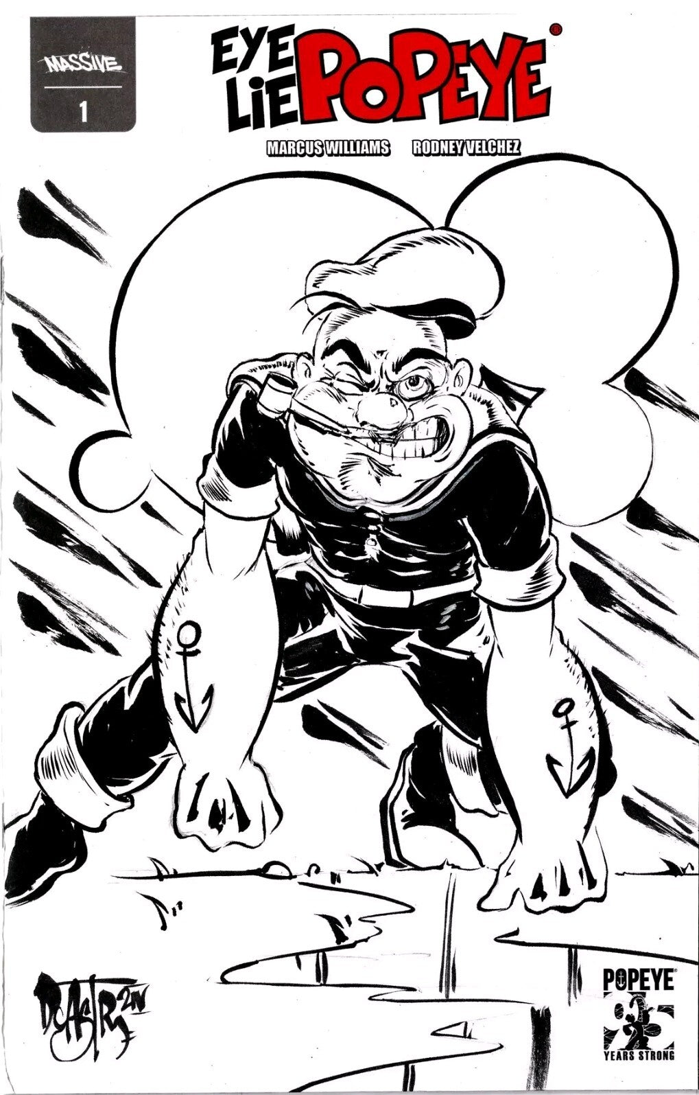 Popeye Eye Lie #1 (2024) Massive Sketch Variant Comic W Original Art