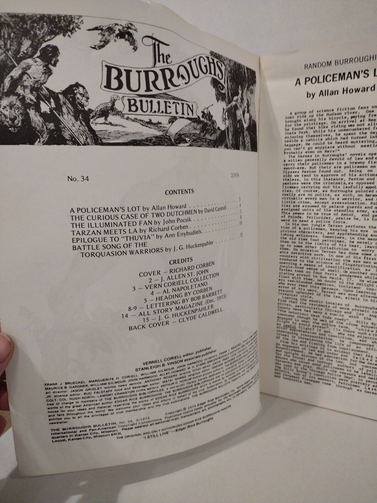 BURROUGHS BULLETIN #34 (1974) Edgar Rice Tarzan Fanzine Richard Corben Cover