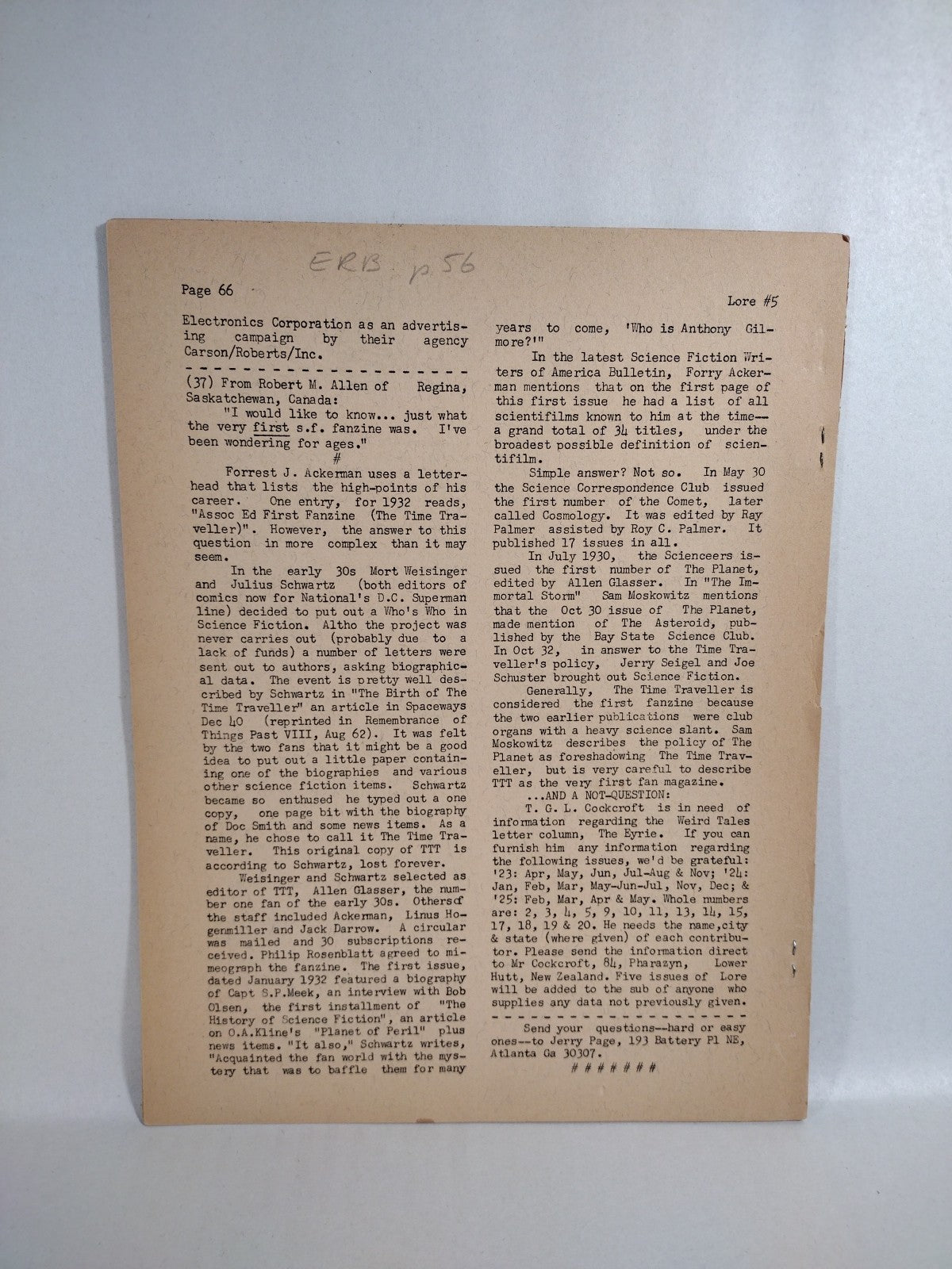 Lore (1966) Jerry Page Fanzine Lot #4 5 6 8 9 Early Jeffery Jones Art