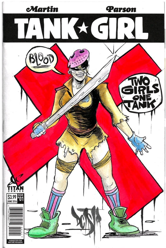 Tank Girl Two Girls One Tank #1 (2016) Sketch Cover Comic W Original DCastr Art
