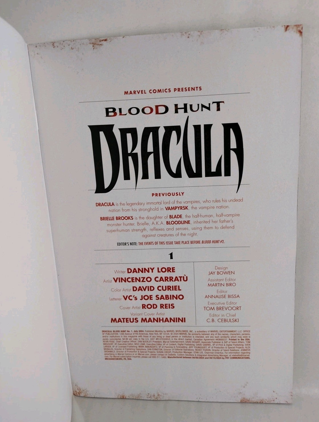 Dracula Blood Hunt #1 (2024) Marvel Comic Red Sketch Var W Original DCastr Art