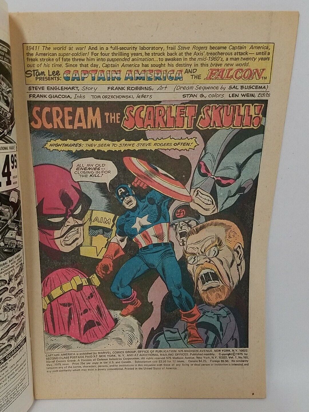 Captain America #185 (1975) Marvel Comic Rare 9p Variant Cover Falcon Red Skull