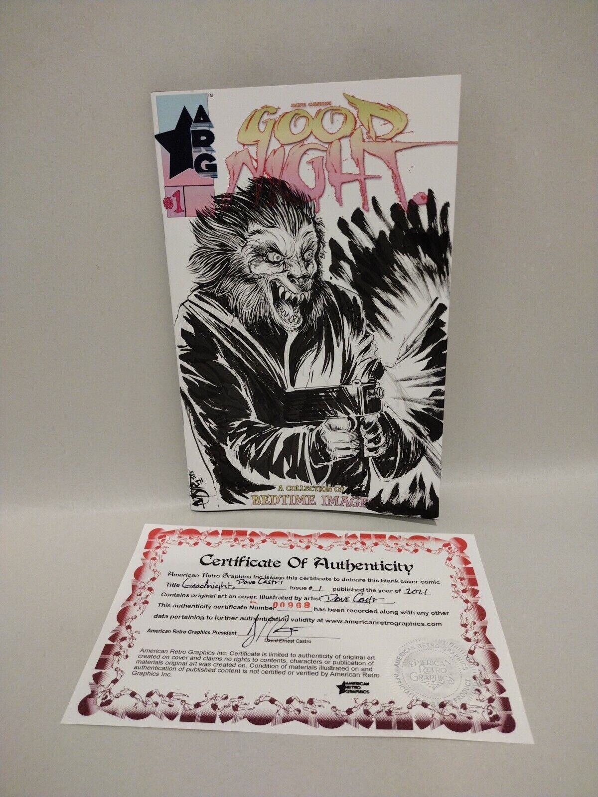 GOODNIGHT #1 (2022) ARG Sketch Cover Variant w Original Dave Castr Uzi Werewolf