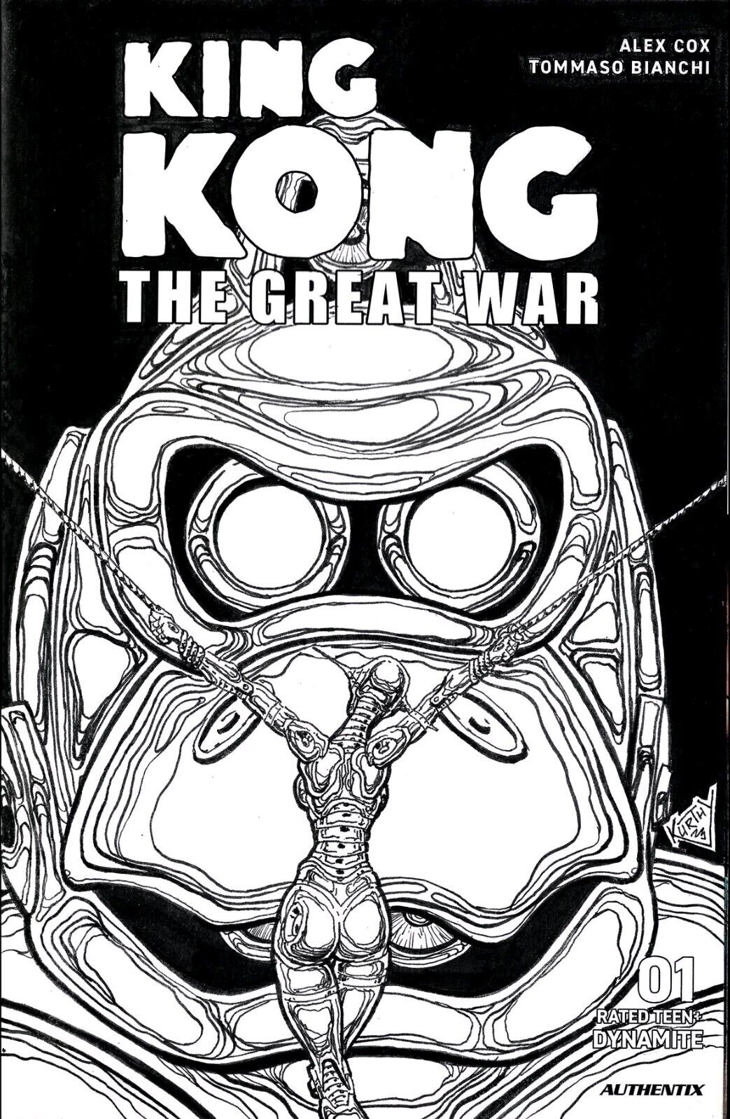 King Kong Great War #1 Dynamite Sketch Cover Comic W Original Bob Kurthy Art