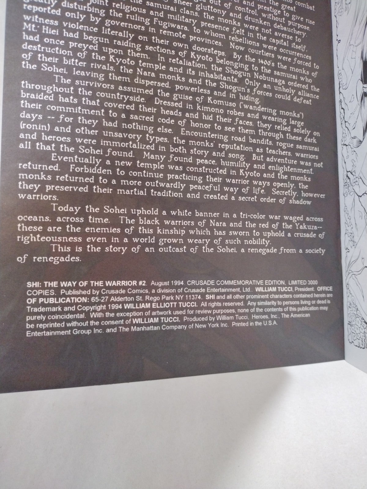 Shi Way Of The Warrior #2 Crusade Comic 1994 Commemorative Edition Cardstock Cvr