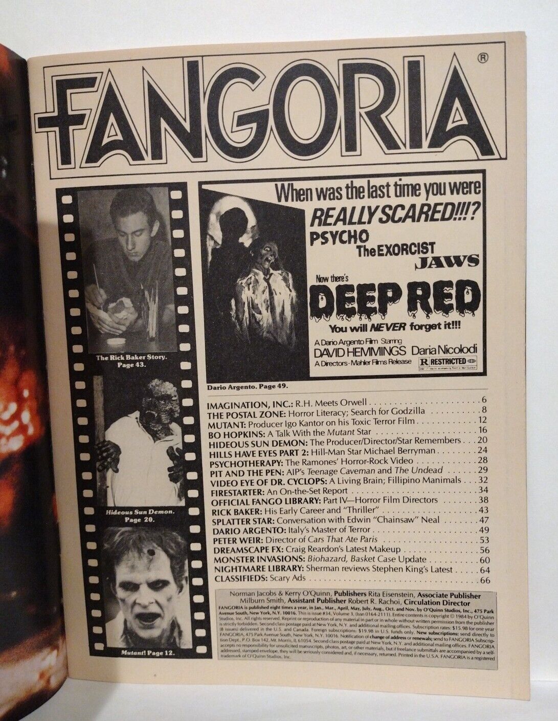 Fangoria Magazine 34 (1984) Starlog Thriller Michael Berryman Dreamscape VF-NM