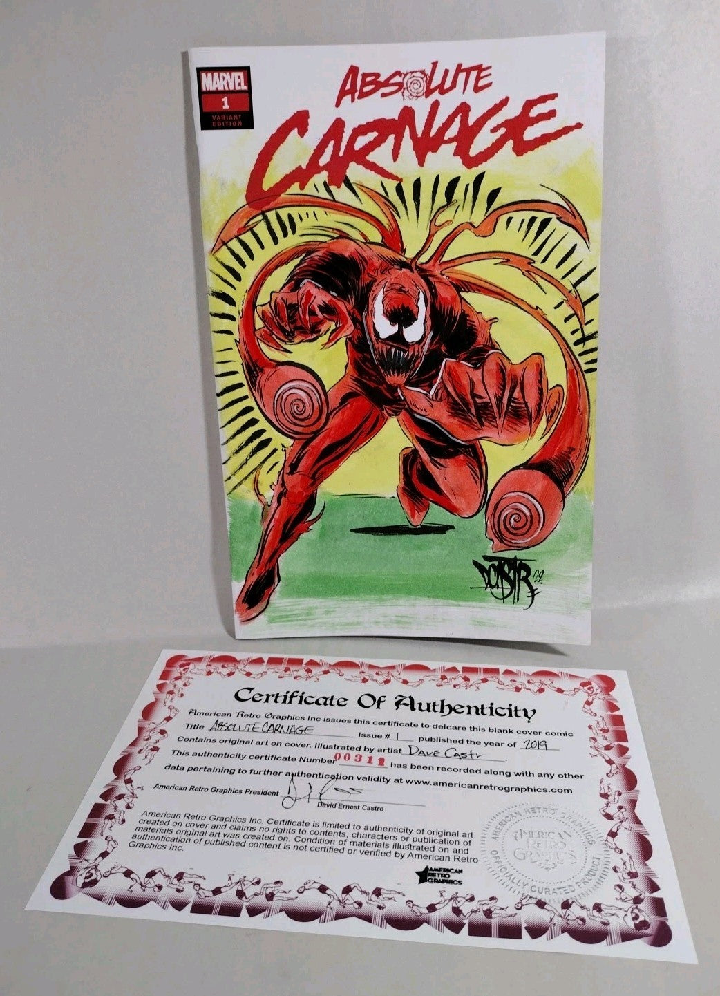 ABSOLUTE CARNAGE #1 Marvel Sketch Variant Cover Comic W Original Dave Castr Art
