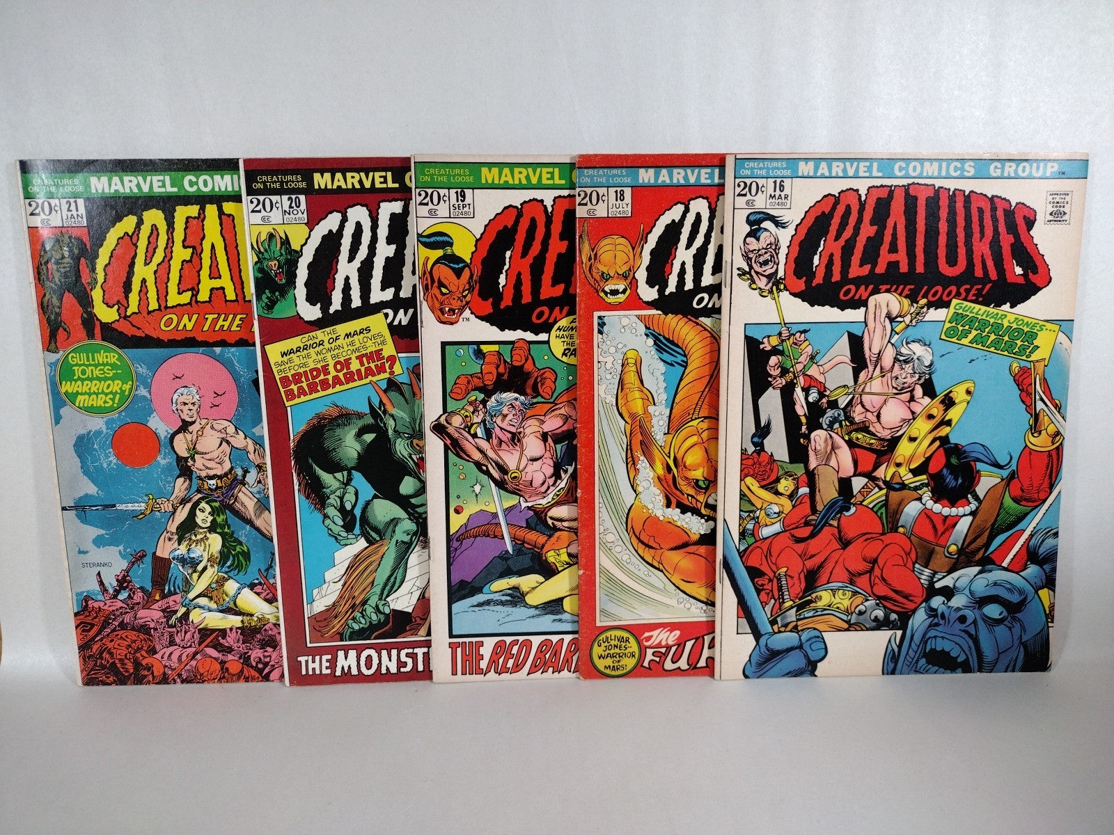 Creatures On The Loose (1971) Marvel Comic Lot #16 18 19 20 21 Warrior Of Mars