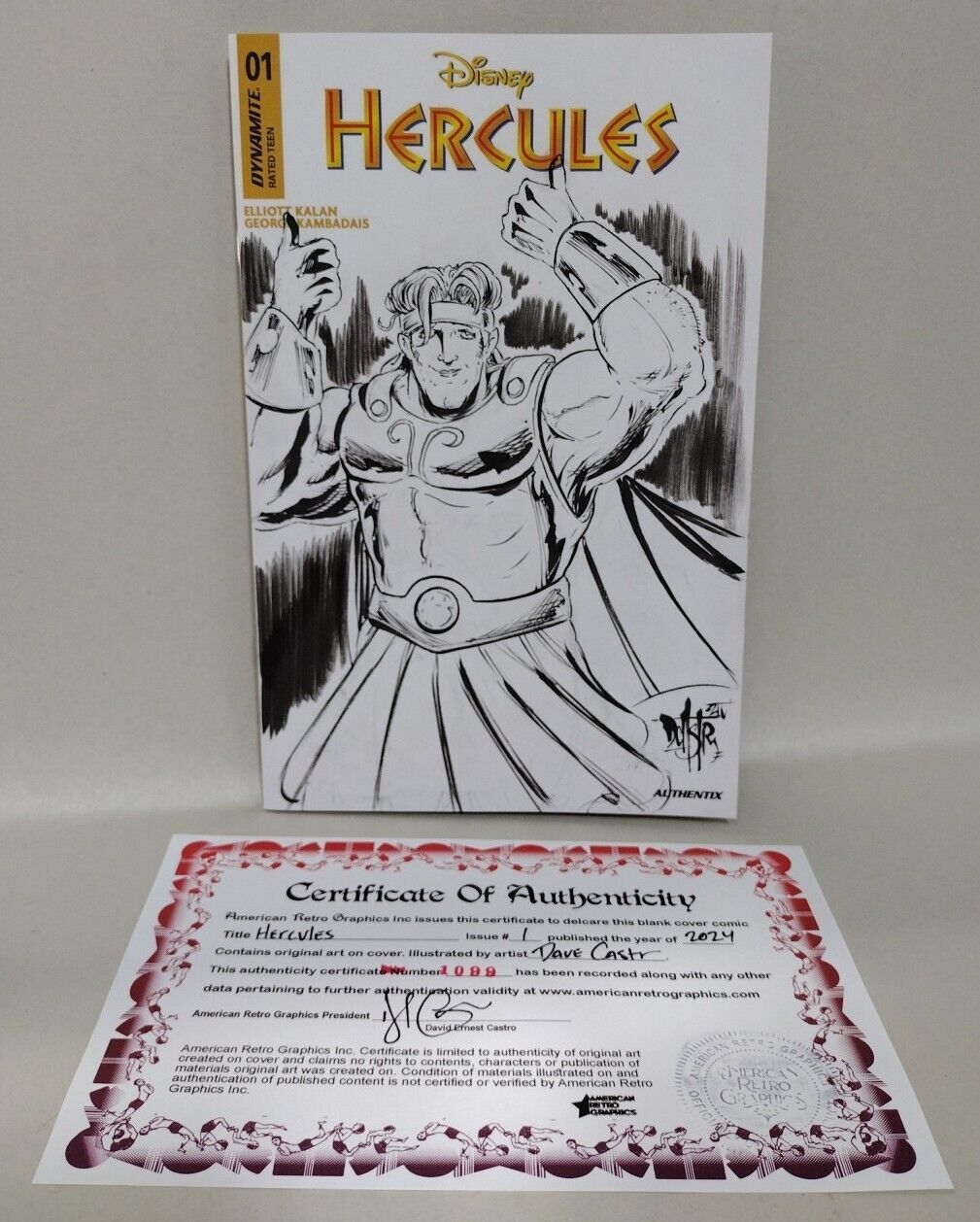 Hercules #1 (2024) Disney Dynamite Sketch Cover Comic W Original Dave Castr Art