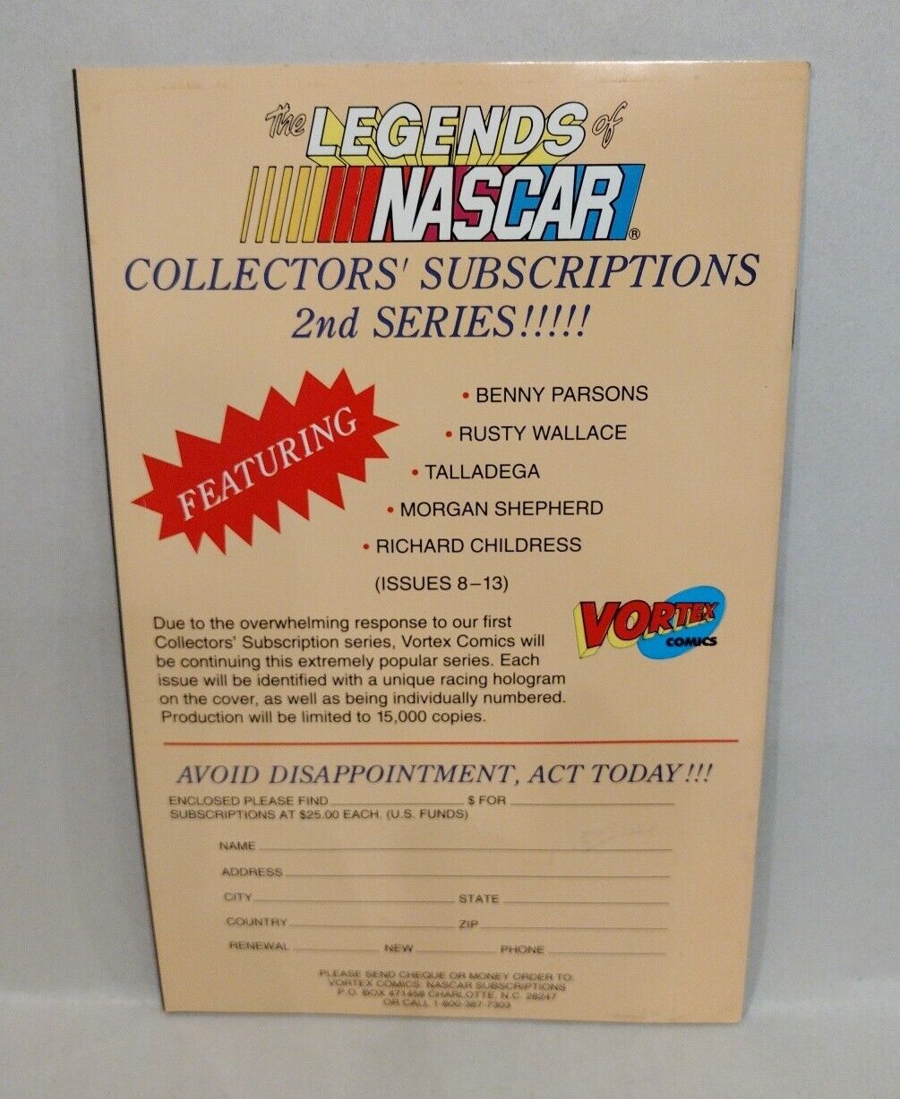 Legends Of NASCAR (1992) Vortex Hologram Variant Comic Lot Set #9 10 11 12 13