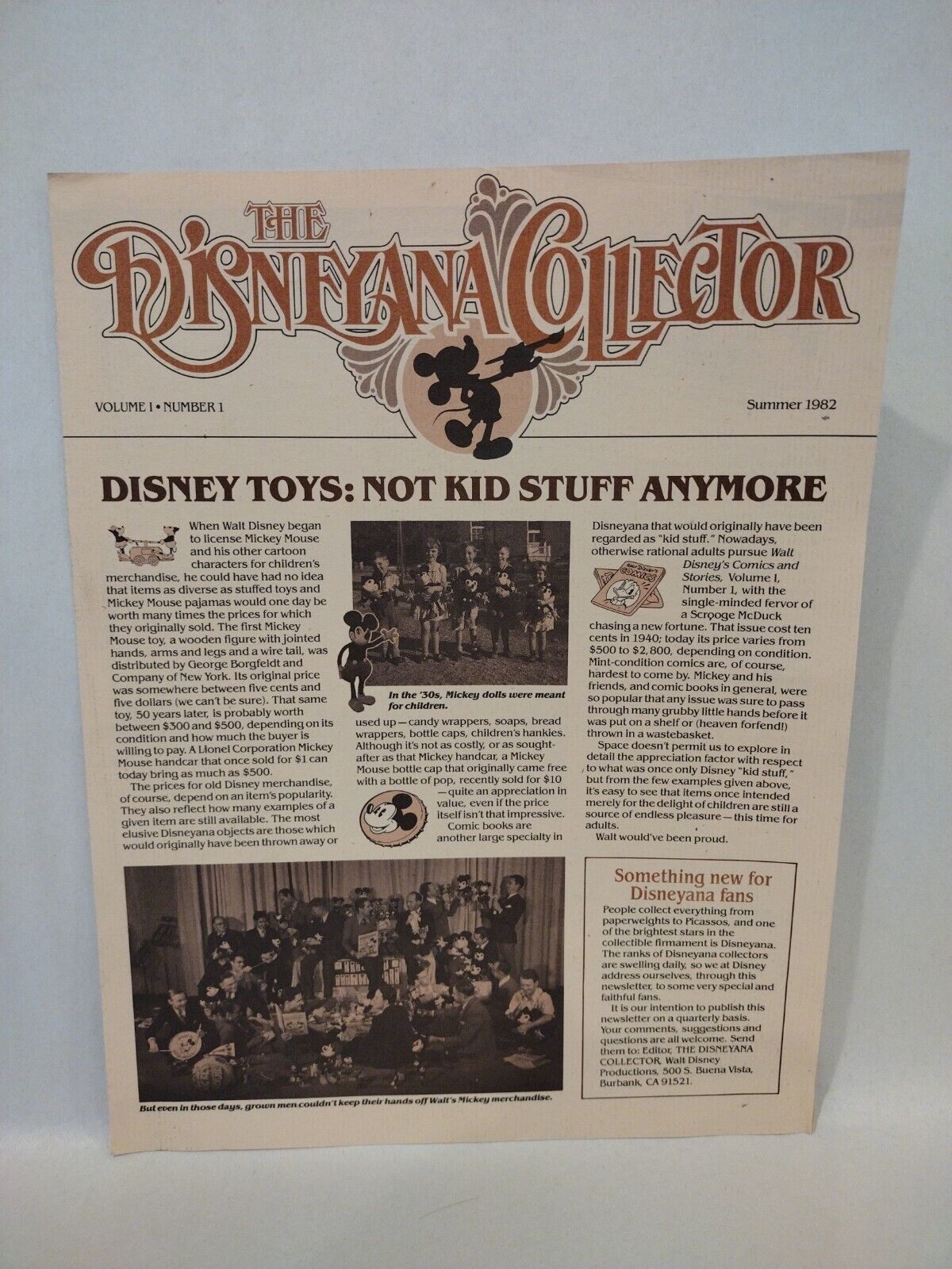 The Disneyana Collector Vol 1 Number 1 Summer 1982 Disney Memorabilia Newsletter