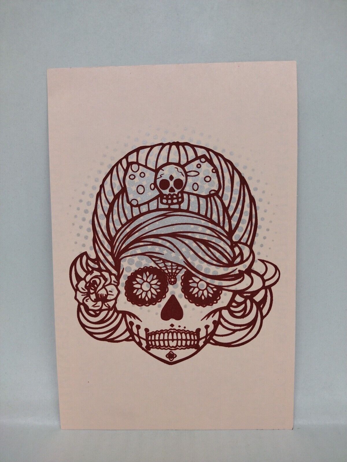 Flash Pin Up Sugar Skull Silkscreen Print 5.75 X 9" (2009) San Diego Printmakers