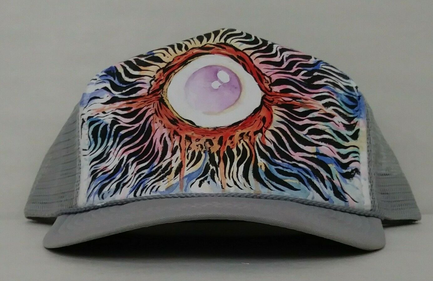 Original Dave Castr Watercolor & Ink Art On Grey Trucker Snapback Hat New 2020