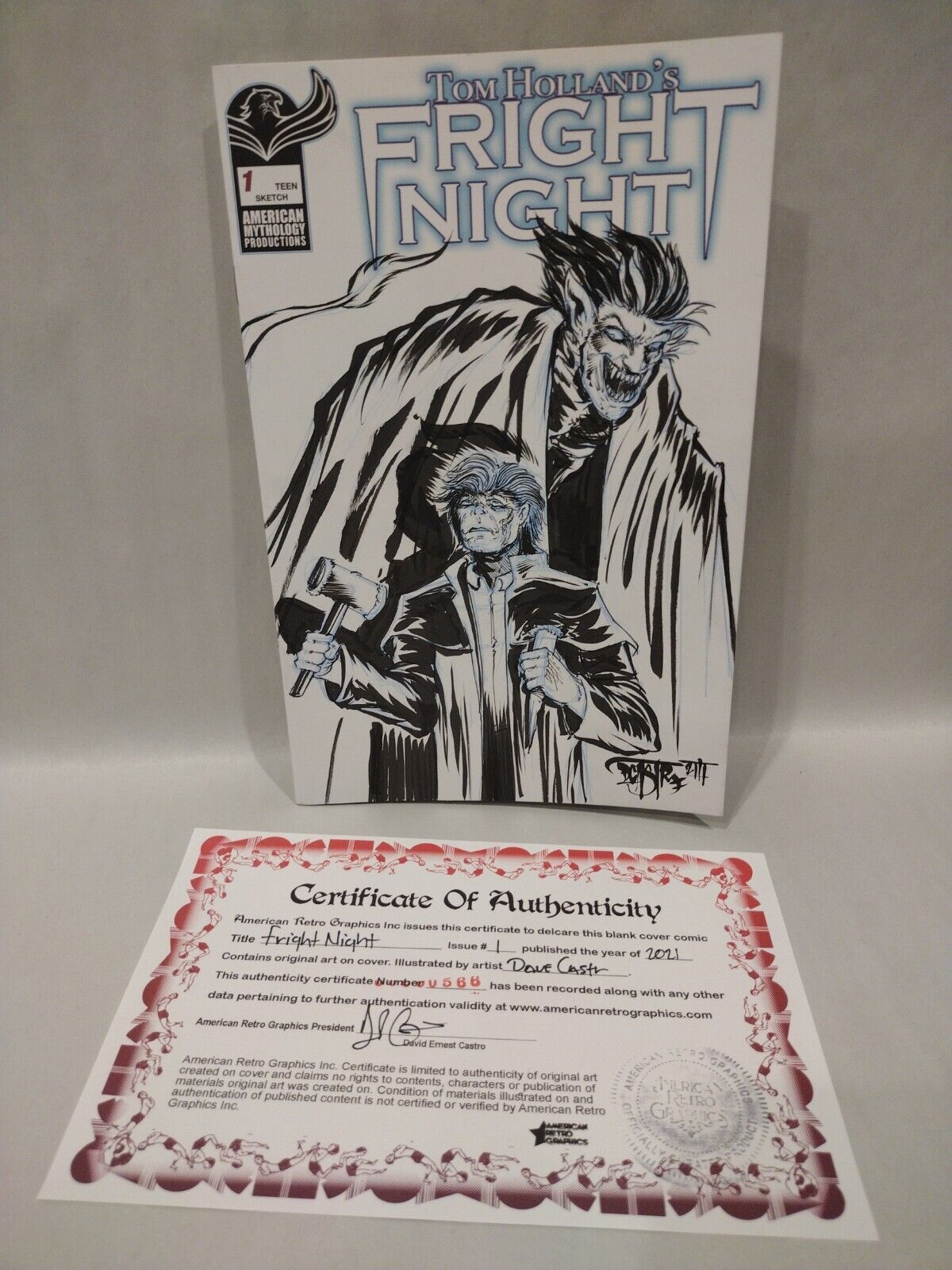 Tom Holland's Fright Night #1 Blank Cover Variant W Original Dave Castr Art COA