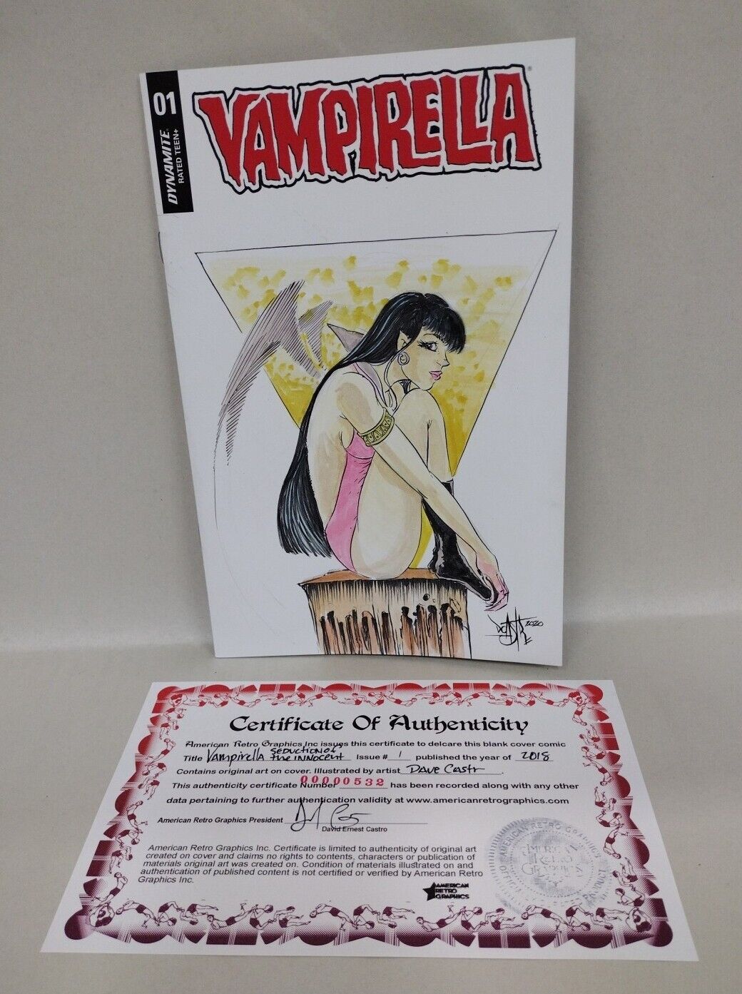 Vampirella #1 (2018) Dynamite Sketch Variant Comic W Original Dave Castr Art COA