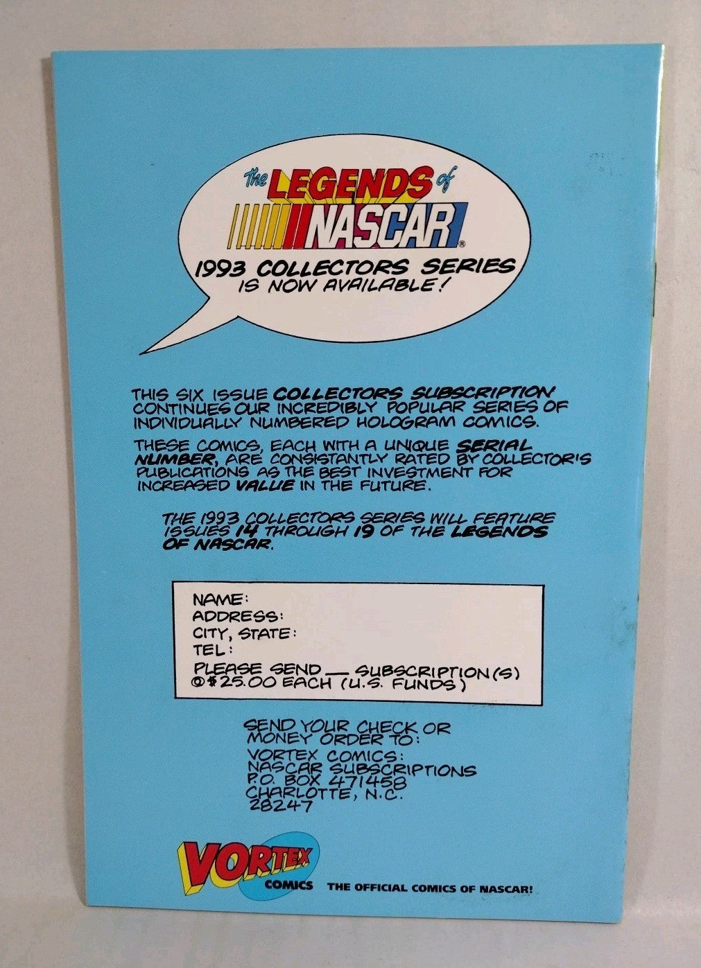 Legends of NASCAR (1992) Vortex Comic #'d Hologram Lot Issues 11 12 13