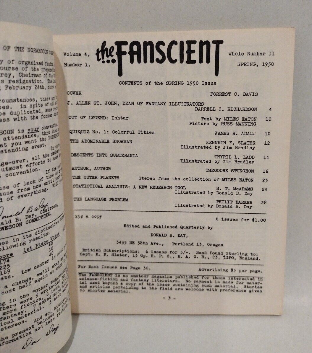 Fanscient #11 (1950) Mini Fanzine Forest C Davis Theodore Sturgeon Pulp Novel