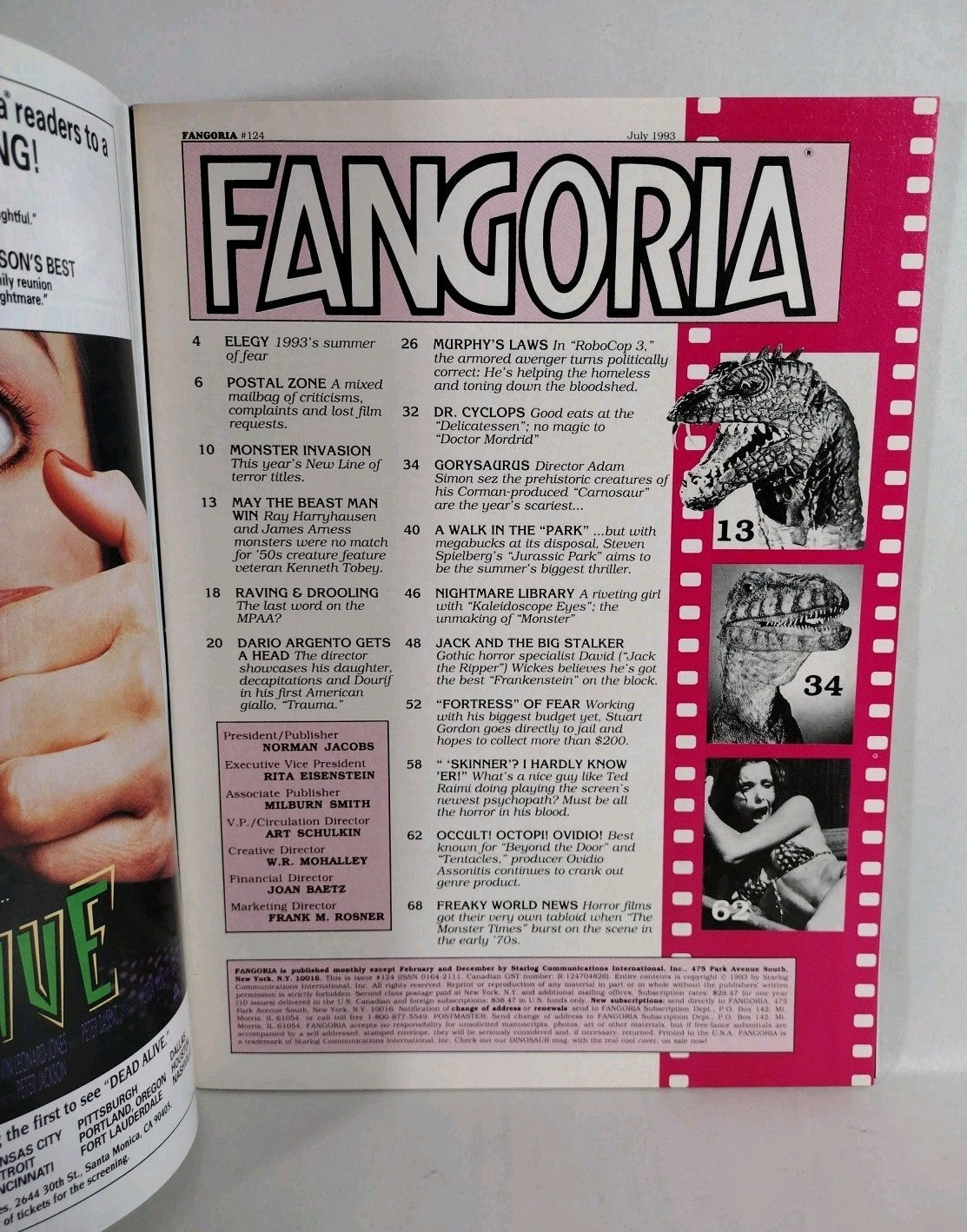 FANGORIA Magazine 124 (1993) Jurassic Park Robocop 3 Fortress Evil Dead II VF-NM