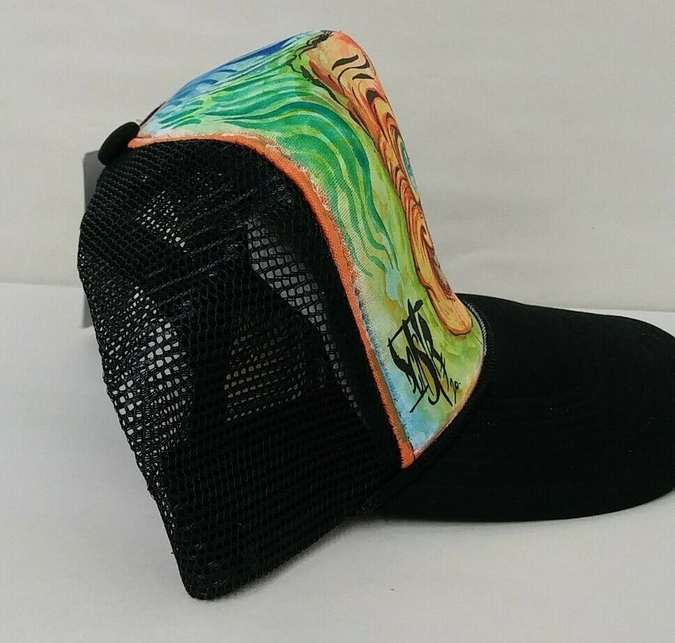 Original Dave Castr Watercolor & Ink Art On Black Trucker Snapback Hat New 2020