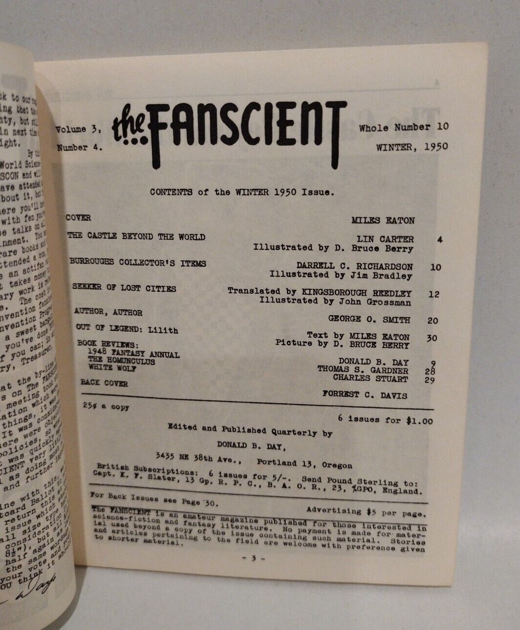 Fanscient #10 (1950) Mini Fanzine Lin Carter D Bruce Barry John Grossman Art