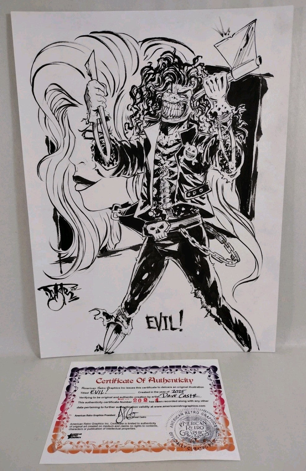 Evil! (2025) Original 9 X 12" Evil Ernie & Lady Death Dave Castr Inked Art W COA
