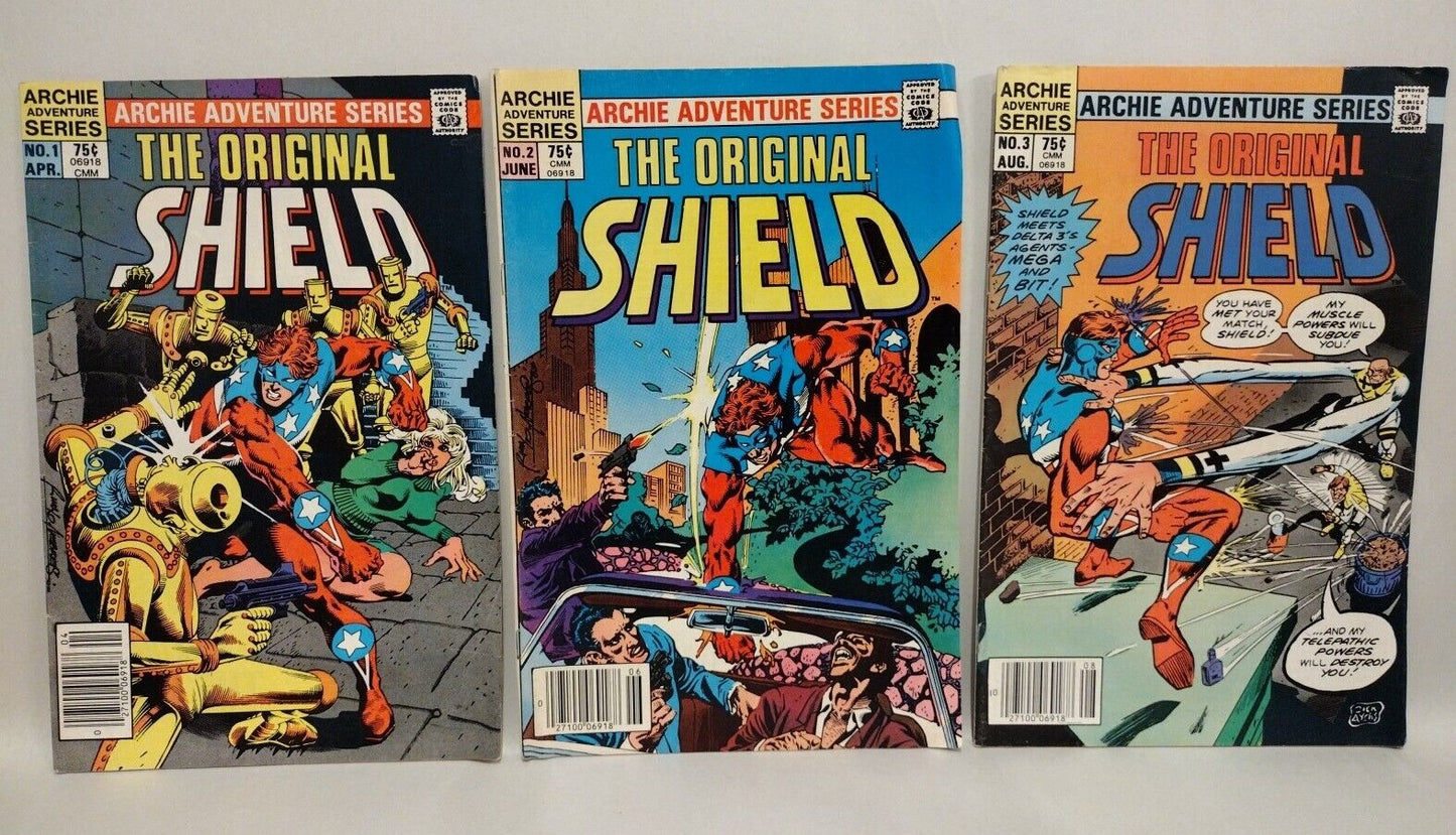 Original Shield (1984) Archie Adventure Comic Lot Set #1 2 3 Rudy Nebres Ayers