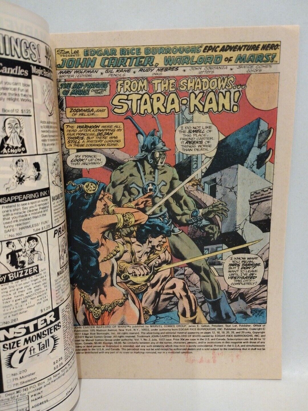 John Carter Warlord Of Mars (1977) Marvel Comic Lot #1 2 3