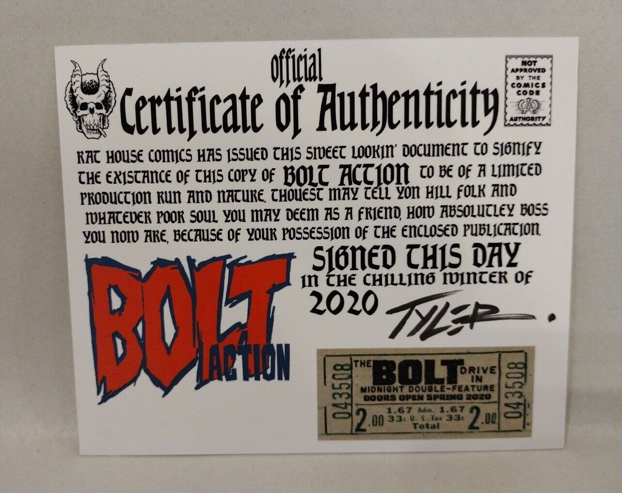 Bolt Action 2018 #1 Rat House Comic Blank Cover Variant w Original Tim Tyler Art