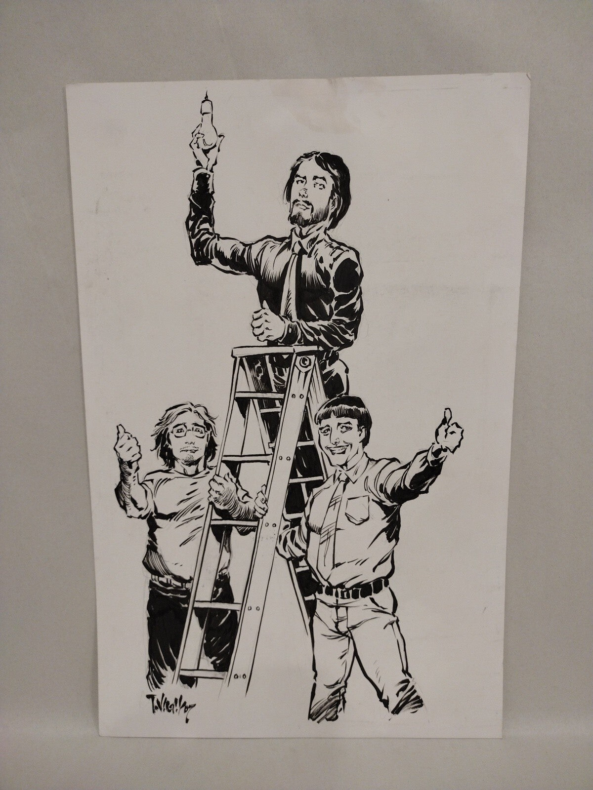 Tim Vigil Original Inked Illustration 3 Figure Character 11 X 17 Signed