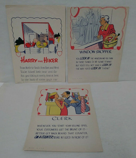 Lot Of 3 Original Print One Page Golden Age Comic Jokes Harry The Hiker Clerk