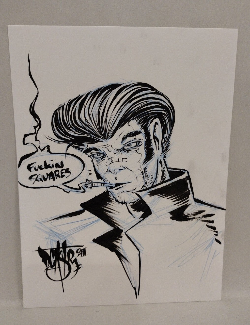Squres Original (2023) Rebel Dave Castr 8 X 6" Pencil Ink Illustration W COA #4