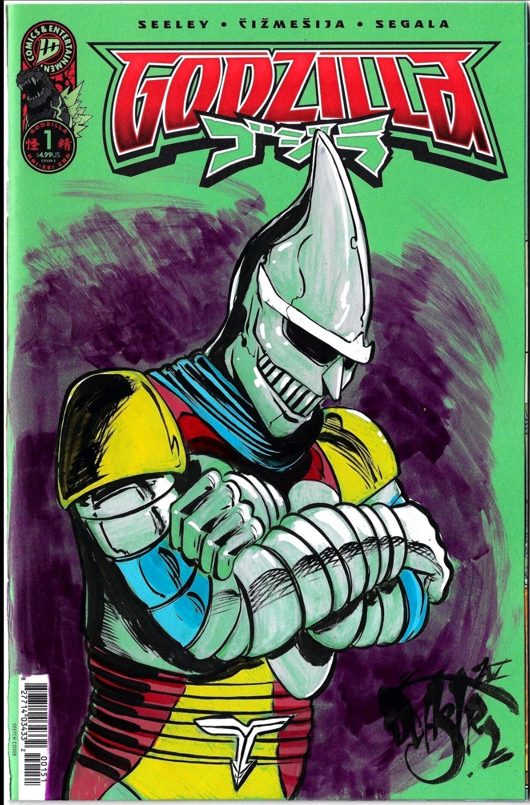 Godzilla #1 (2025) IDW Sketch Cover Comic W Original Dave Castr Jet Jaguar Art