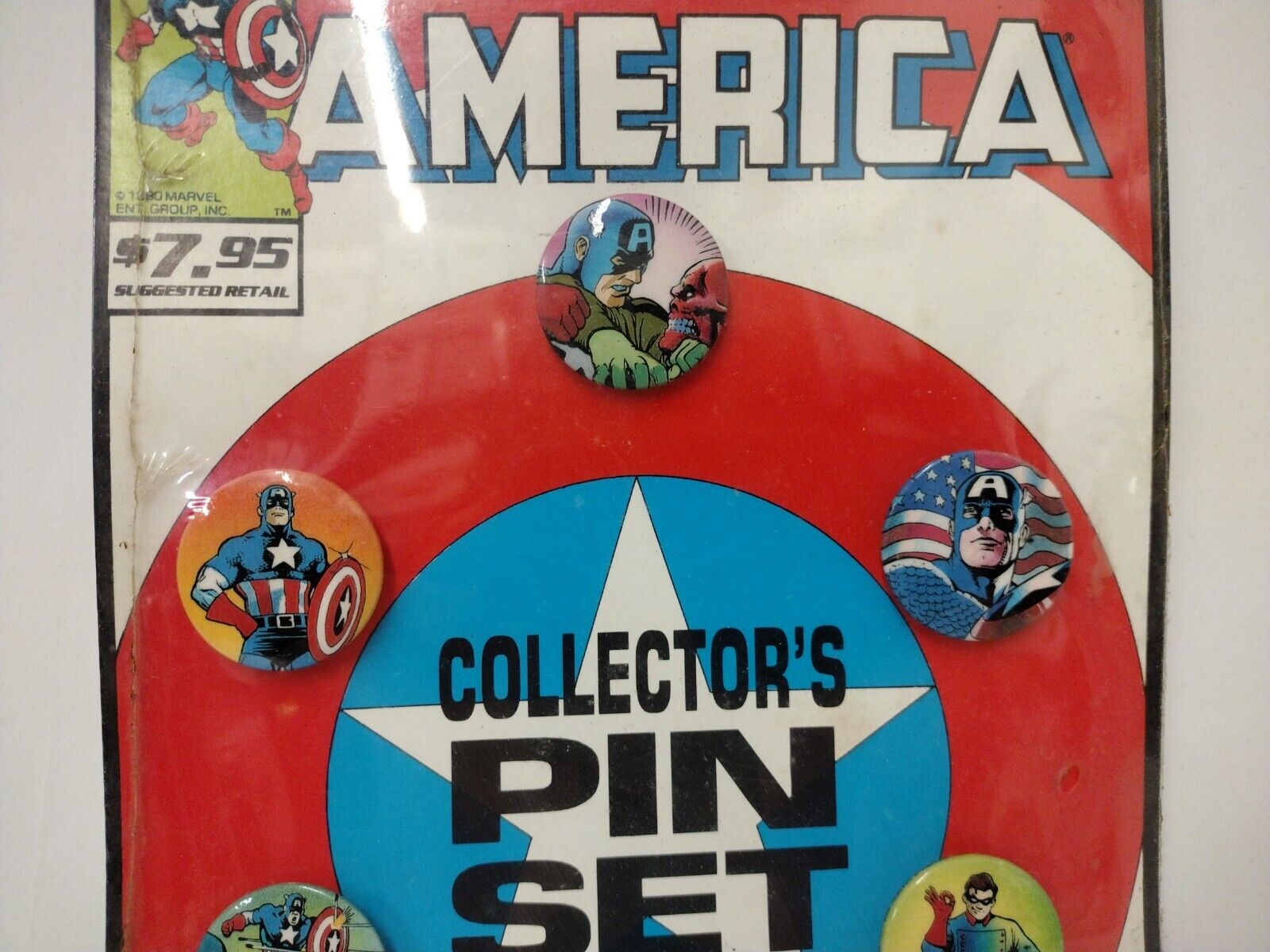 Captain America Collector's Marvel Pin Set (1990) Kevin Maguire Art Red Skull