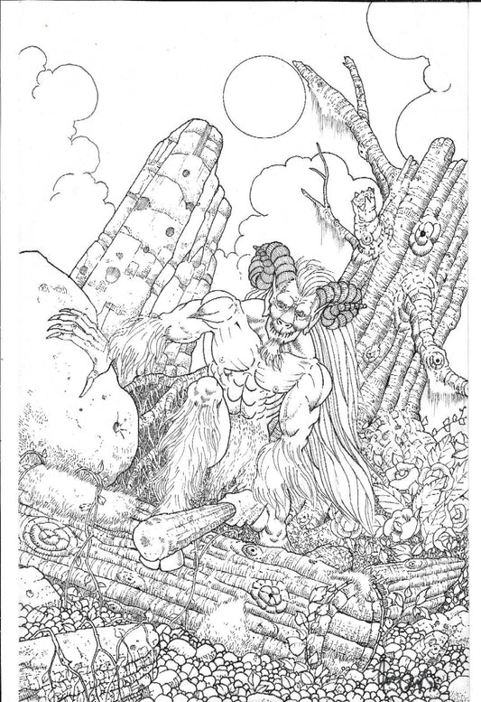 Joe Vigil Original Inked Illustration Krampus Demon In Ruins 11 X 17 Signed