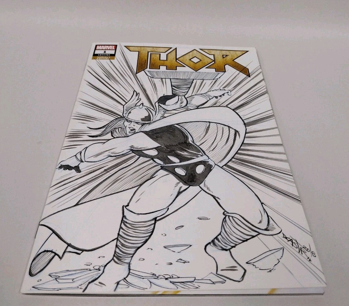 THOR #1 LGY #70 (2018) Marvel Sketch Cover Comic w Original Art Dave Castr 