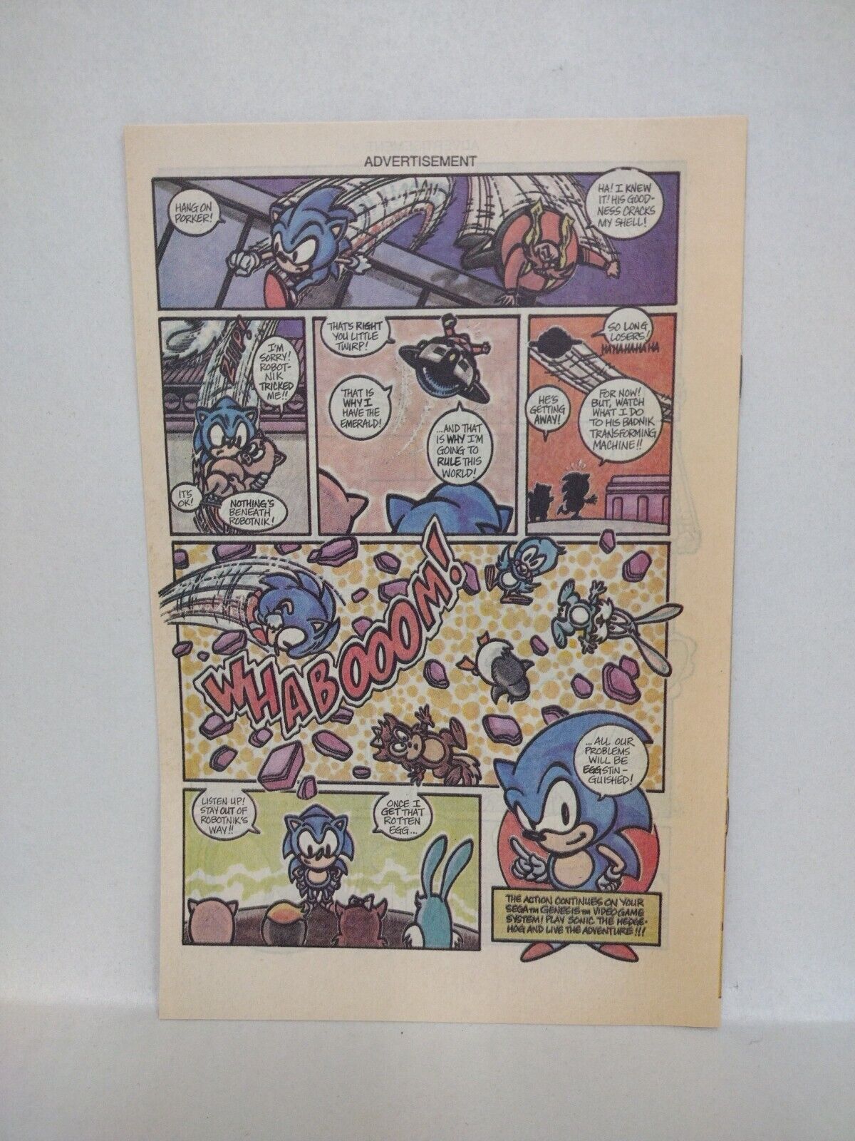 Sonic The Hedgehog #1 (1991) Newsprint Sega Games Insert Comic 1st Appearance 