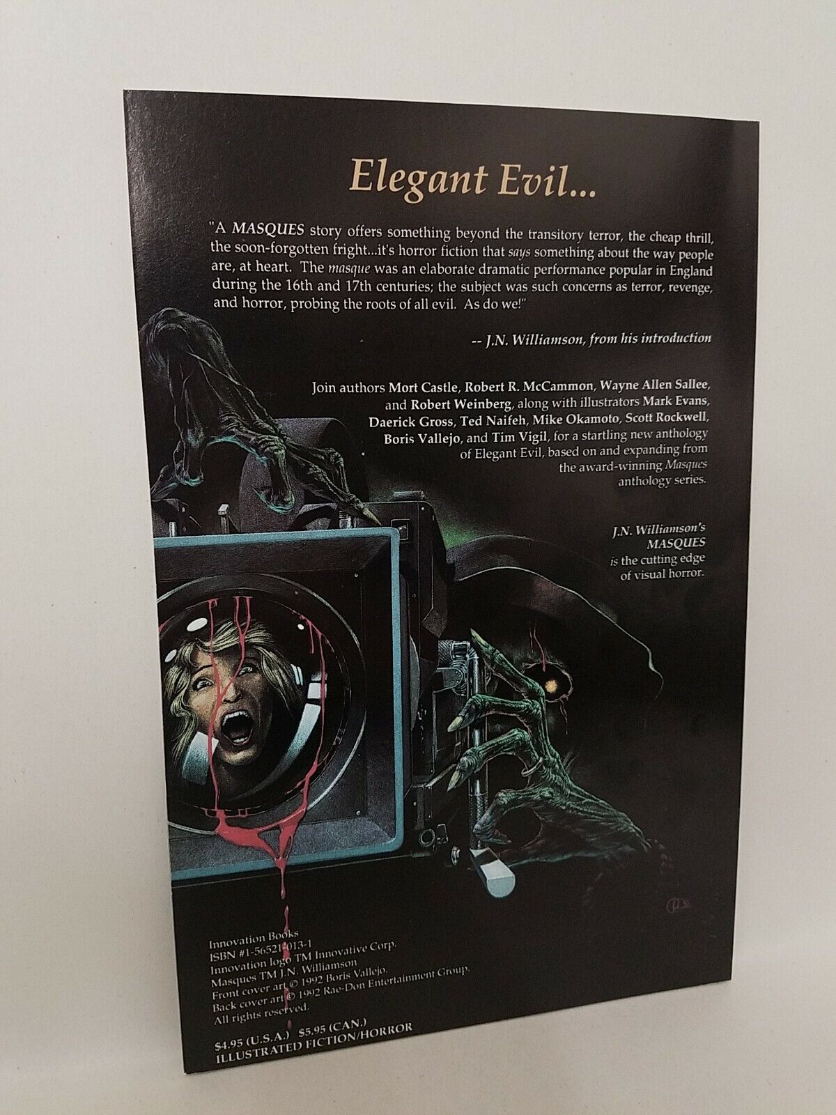 JN Williamson's Masques (1992) Elegant Evil Anthology 1 Innovation Tim Vigil