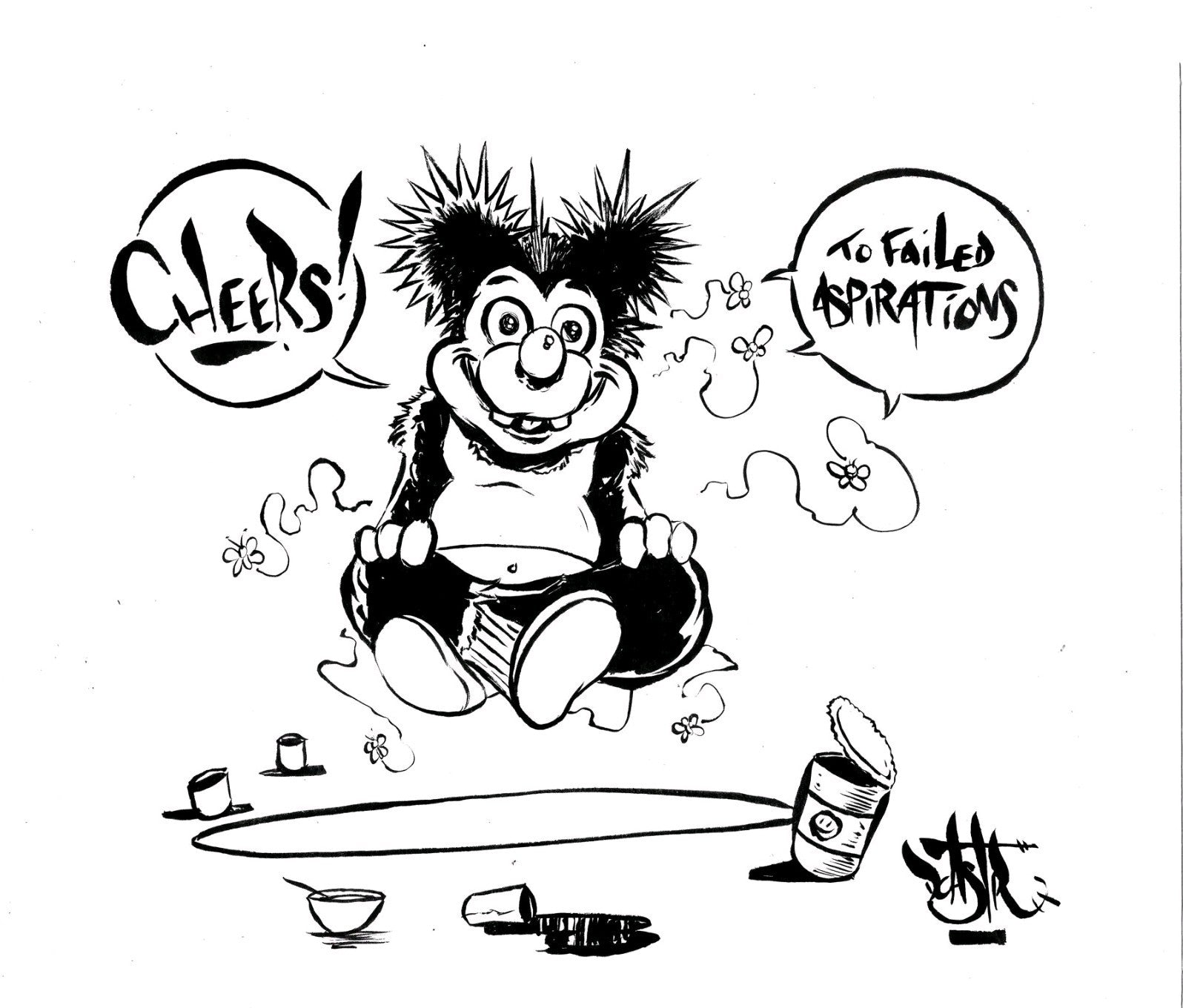 Cheers 9x 12" Original Dave Castr Cartoon Bear Inked Comic Art  W ARG COA #56