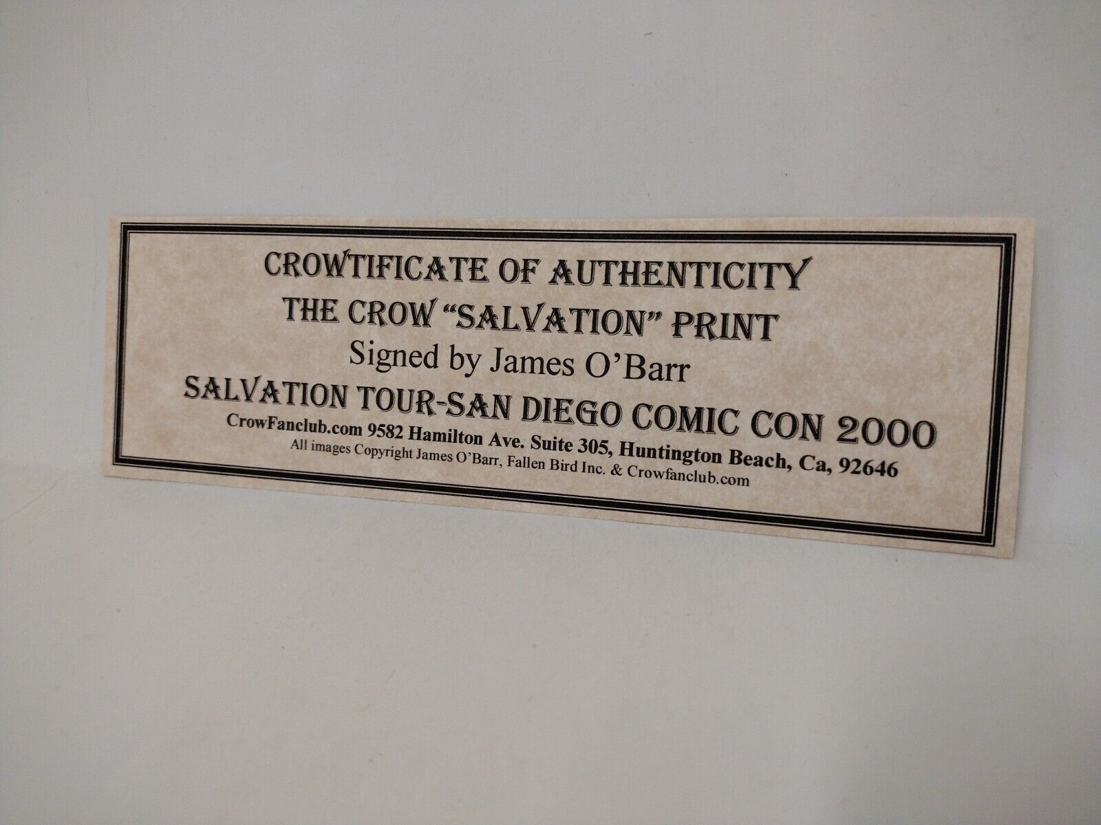 The Crow Salvation SDCC (2000) Signed #'d 238/250 Print James O'Barr w COA