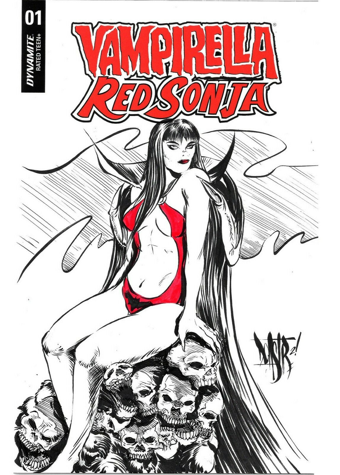 Vampirella Red Sonja #1 (2019) Dynamite Sketch Cover Comic W Original DCastr Art
