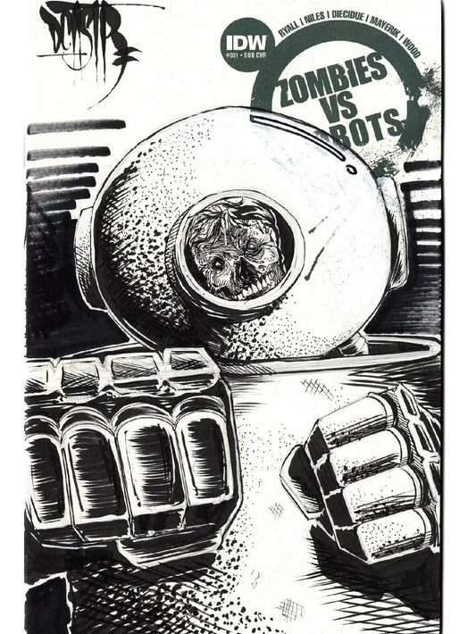 Zombies VS Robots #1 (2015) IDW Sketch Cover Comic W Original Dave Castr Art