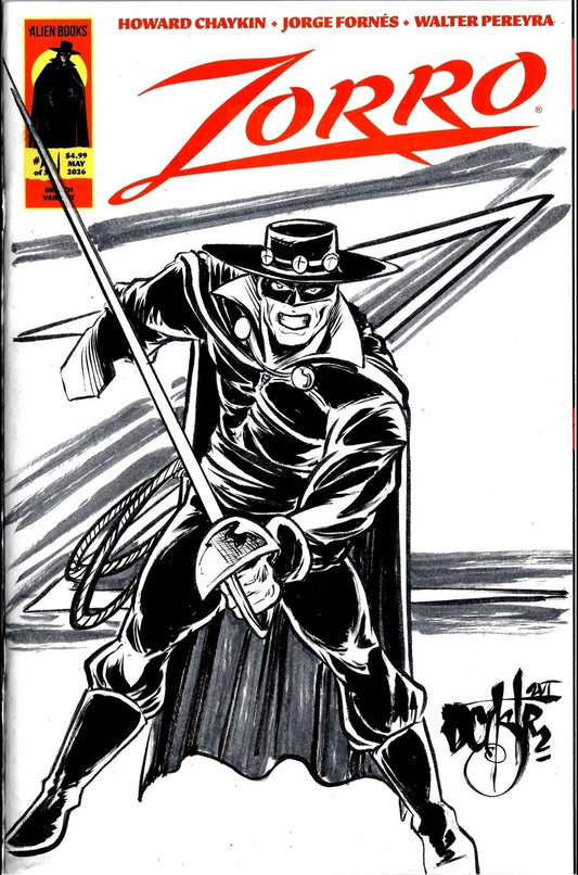 Zorro 1 (2026) Alien Books Sketch Variant Cover Comic W Original Dave Castr Art