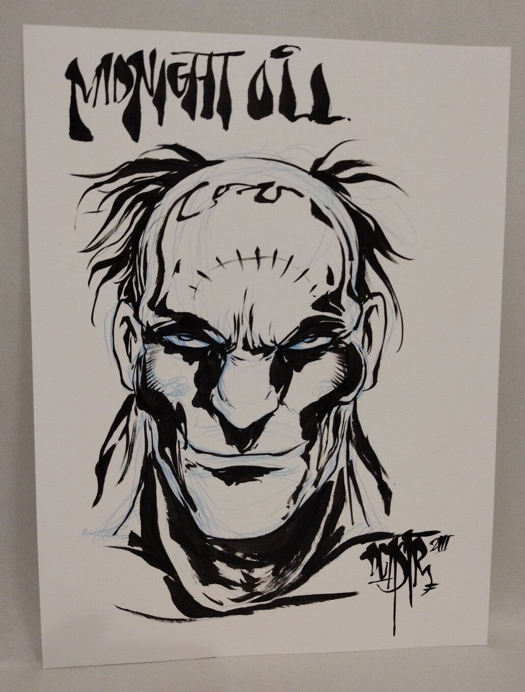Midnight Oil Face Original 9 X 12 Dave Castr Inked Comic Art W ARG COA 105