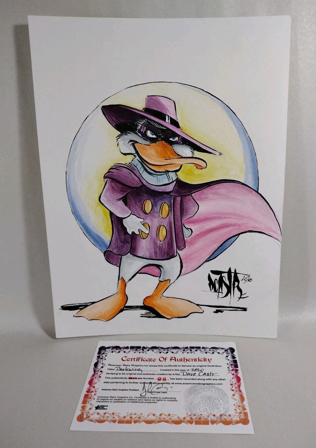 Darkwing Duck (2020) Original 9 X 12" DCastr Watercolor Fan Art W COA 96