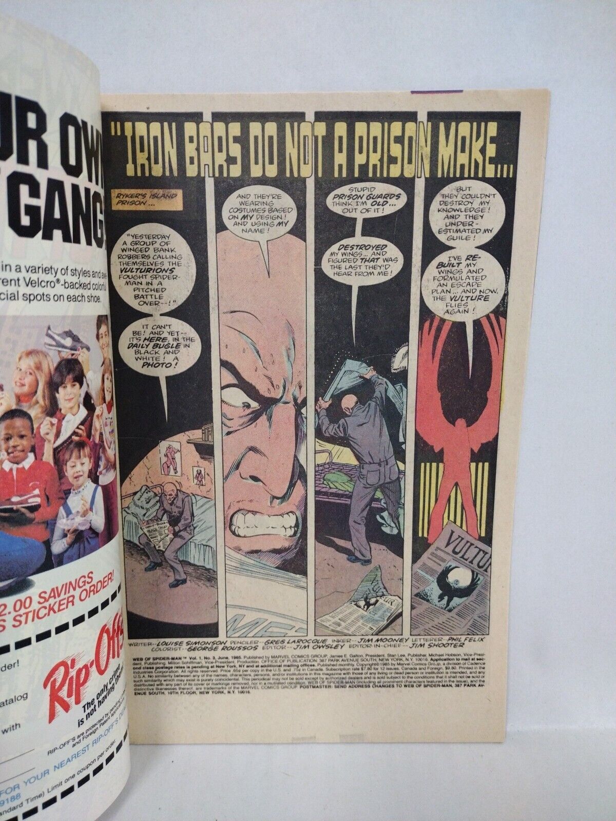 Web of Spider-Man #3 (1985) Marvel Comic Vulture Appearance VF-NM