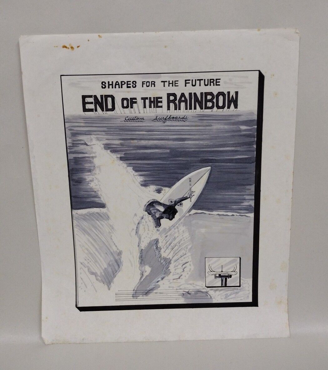 Original End Of The Rainbow Custom Surfboards 14 X 17 Vintage Layout Art