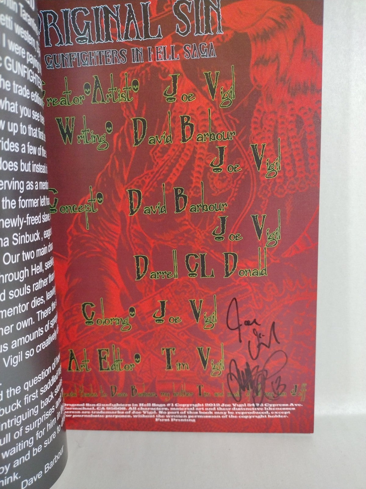 Original Sin (2012) Complete Wild Angels Comic Set #1 2 3 Signed Joe Tim Vigil